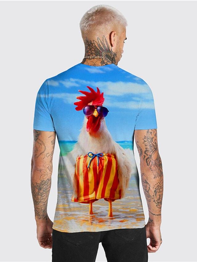 Men's Unisex Tee T shirt Shirt 3D Print Graphic Prints Chicken Print Short Sleeve Daily Tops Casual Designer Big and Tall Blue