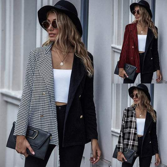 Two-tone stitching houndstooth suit