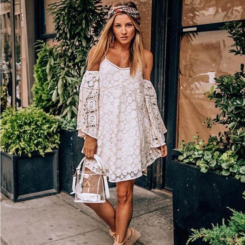 Stitching lace embroidery V-neck suspender skirt