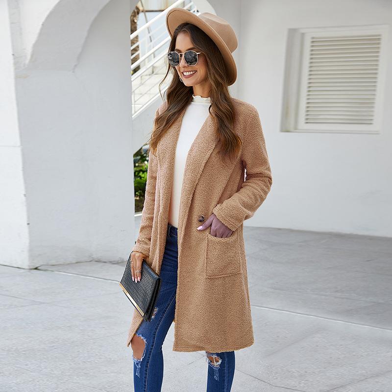 Loose long-sleeved plush woolen coat