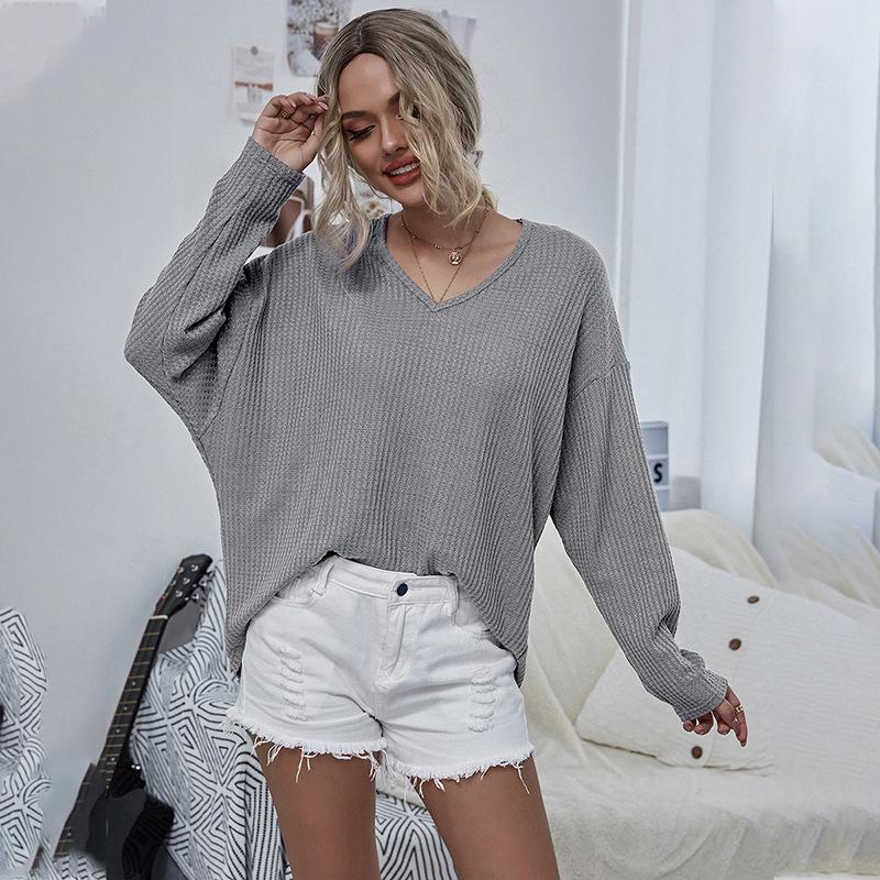 V-neck mesh casual knit top