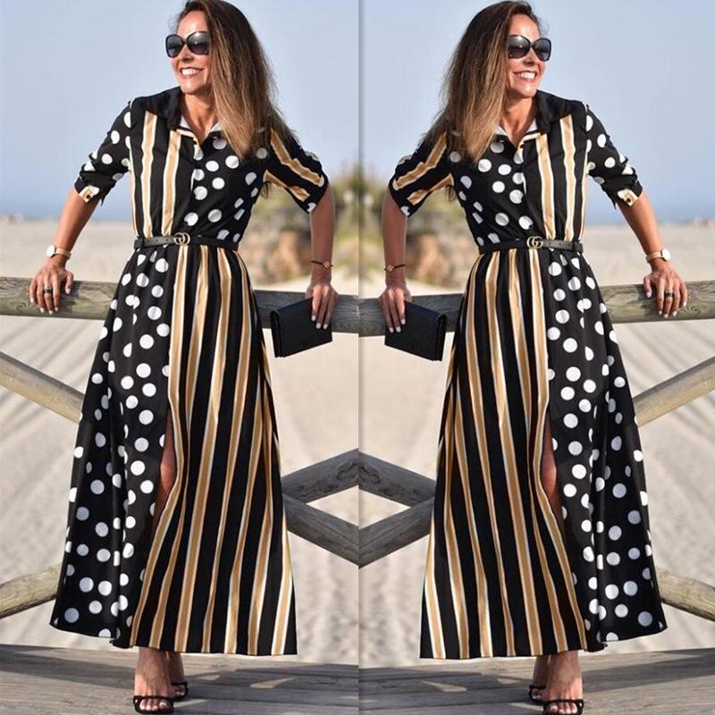 Sexy striped polka dot color block sleeve dress