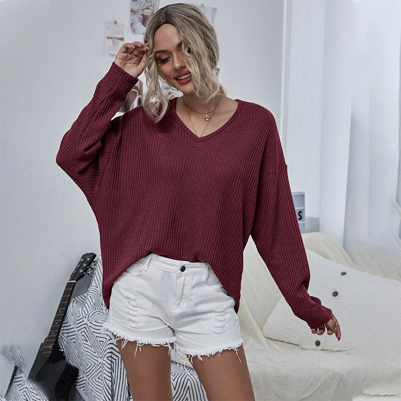 V-neck mesh casual knit top