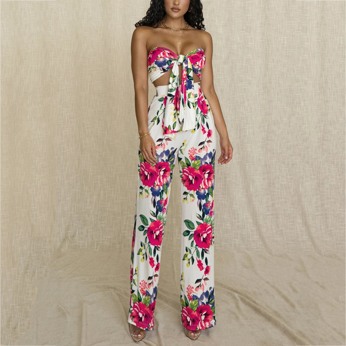 Sexy printed tube top and trousers two-piece set