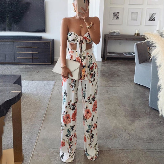 Sexy printed tube top and trousers two-piece set