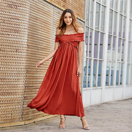 Solid color casual wrap chest strapless dress