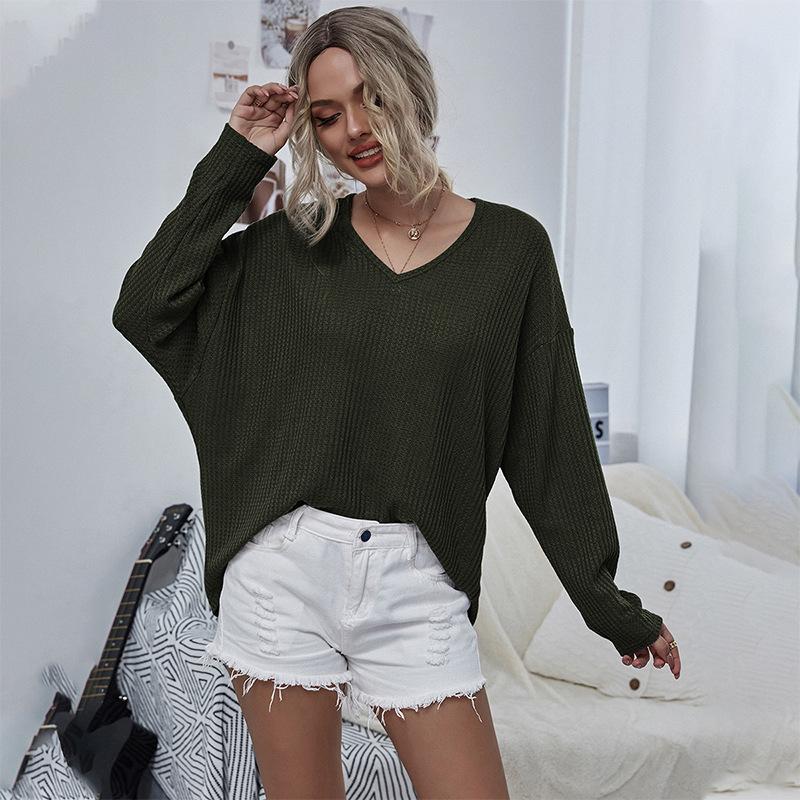 V-neck mesh casual knit top