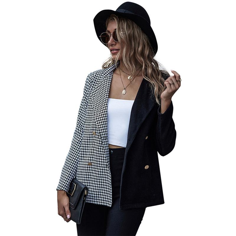 Two-tone stitching houndstooth suit
