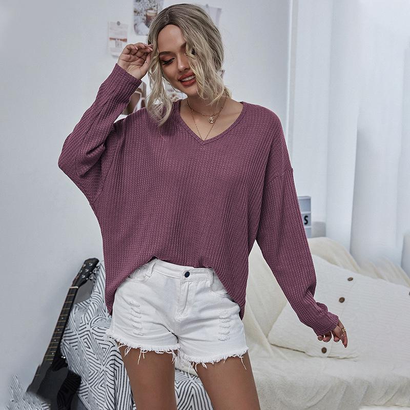 V-neck mesh casual knit top