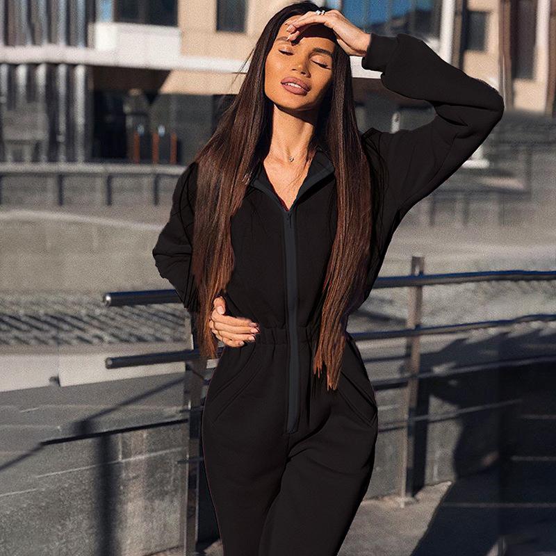 Winter zipper hoodie casual jumpsuit