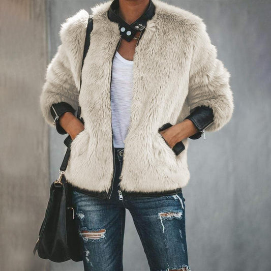 Plush zipper cardigan casual loose coat