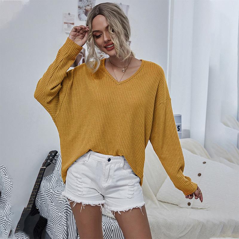 V-neck mesh casual knit top