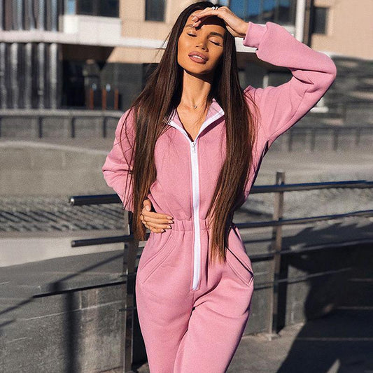 Winter zipper hoodie casual jumpsuit