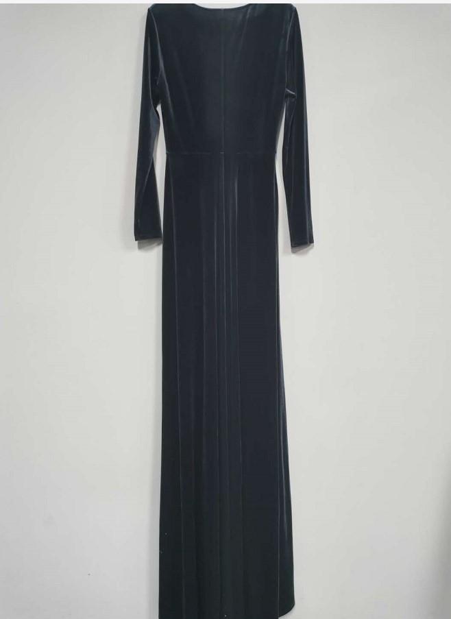 Velvet solid color long sleeve evening dress