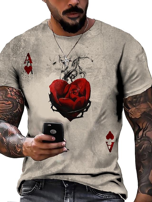 Men's Tee T shirt Shirt 3D Print Graphic Poker Plus Size Short Sleeve Casual Tops Basic Designer Slim Fit Big and Tall Black Khaki Green