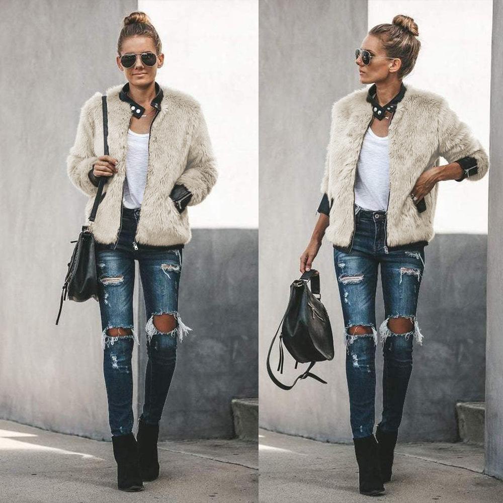 Plush zipper cardigan casual loose coat