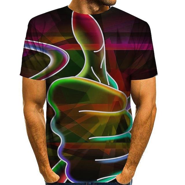 Men's T shirt 3D Print Graphic 3D Plus Size Print Short Sleeve Daily Tops Exaggerated Round Neck Green Rainbow Orange / Summer