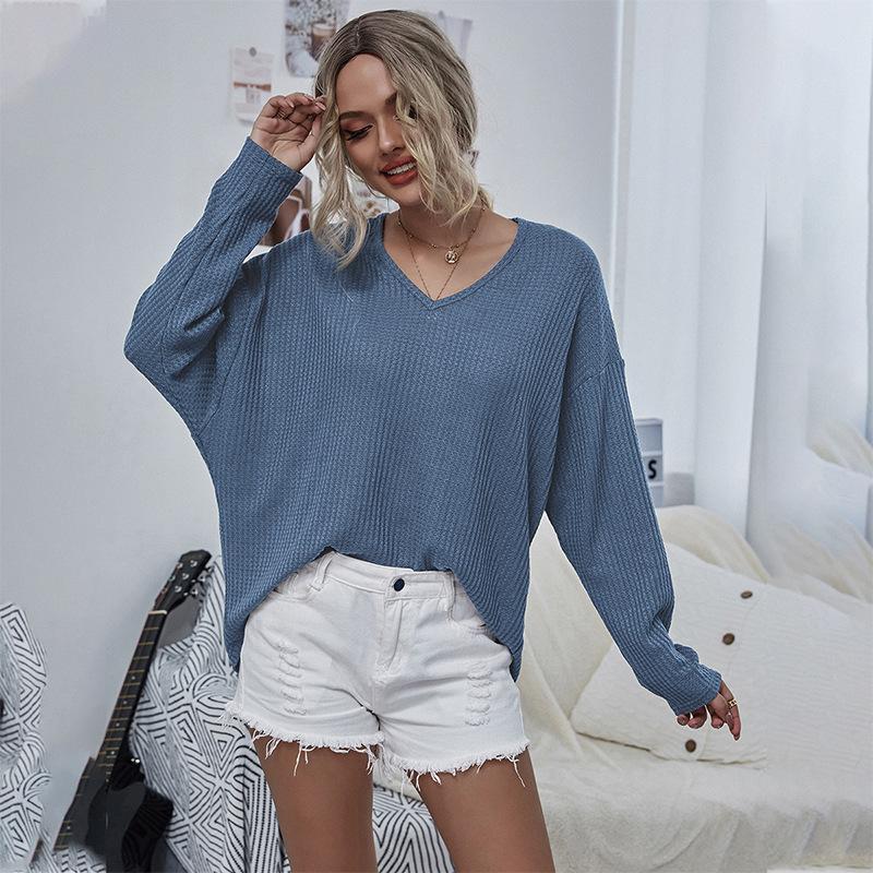 V-neck mesh casual knit top