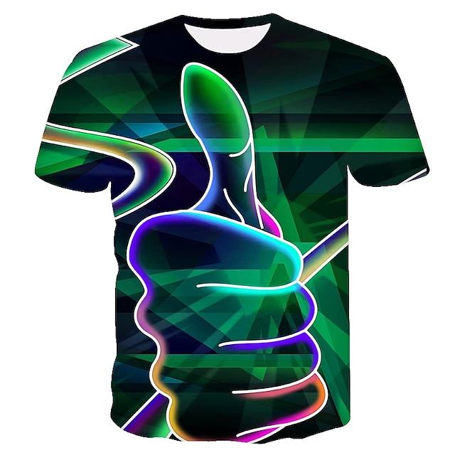 Men's T shirt 3D Print Graphic 3D Plus Size Print Short Sleeve Daily Tops Exaggerated Round Neck Green Rainbow Orange / Summer