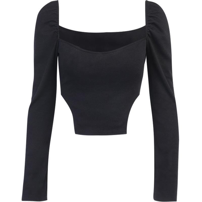 Square neck long sleeve crop top