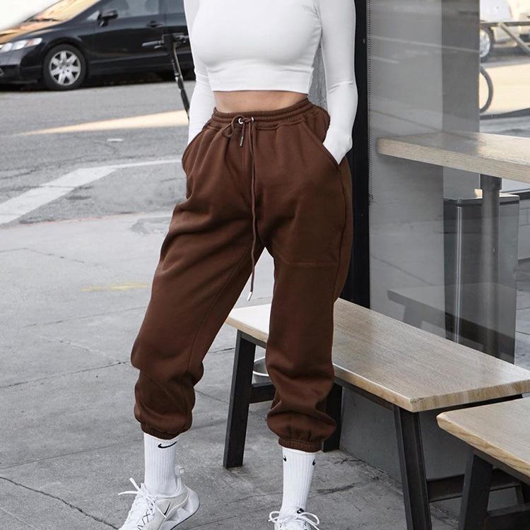 Solid color tie-up track pants