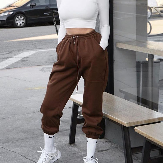 Solid color tie-up track pants