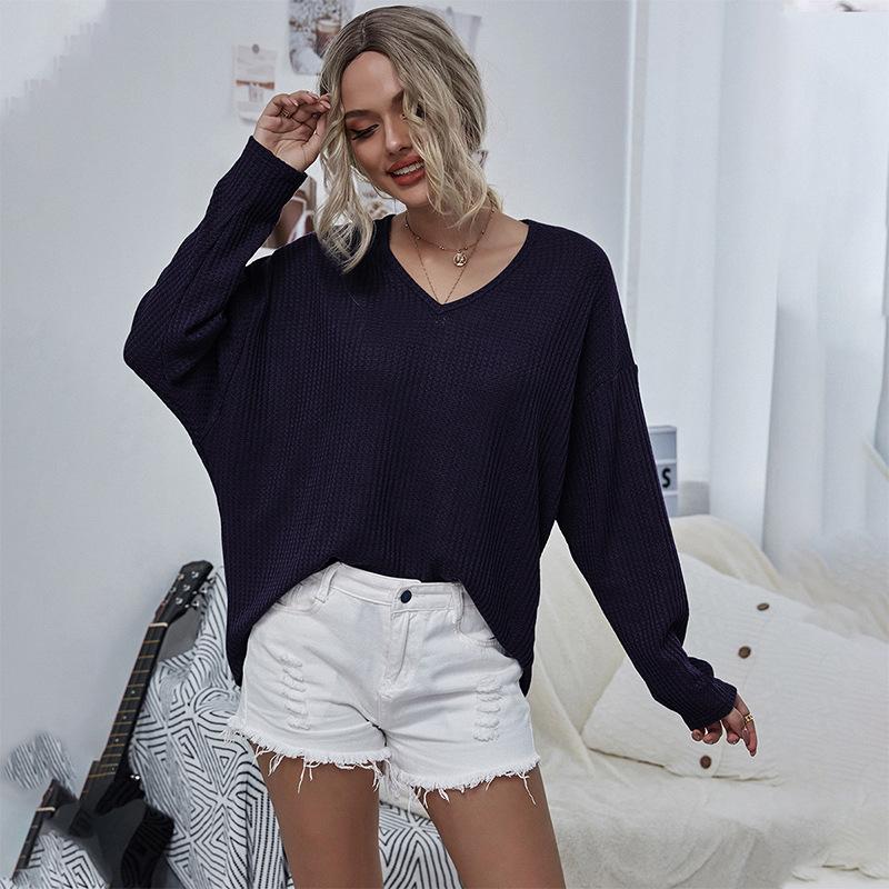 V-neck mesh casual knit top