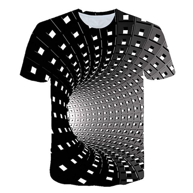 Men's T shirt 3D Print Graphic Optical Illusion 3D Print Short Sleeve Going out Tops Basic Streetwear Round Neck Purple Yellow Green / Summer