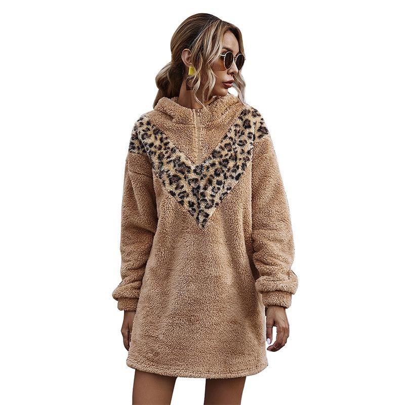Pure color plush hooded dress