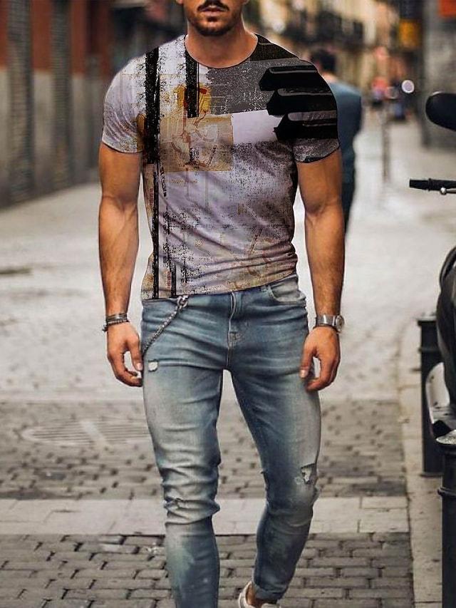 Men's Tee T shirt Shirt 3D Print 3D Graphic Prints Print Short Sleeve Daily Tops Casual Designer Big and Tall Round Neck Blue Yellow Gray / Summer