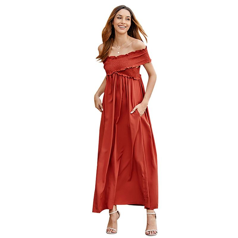 Solid color casual wrap chest strapless dress