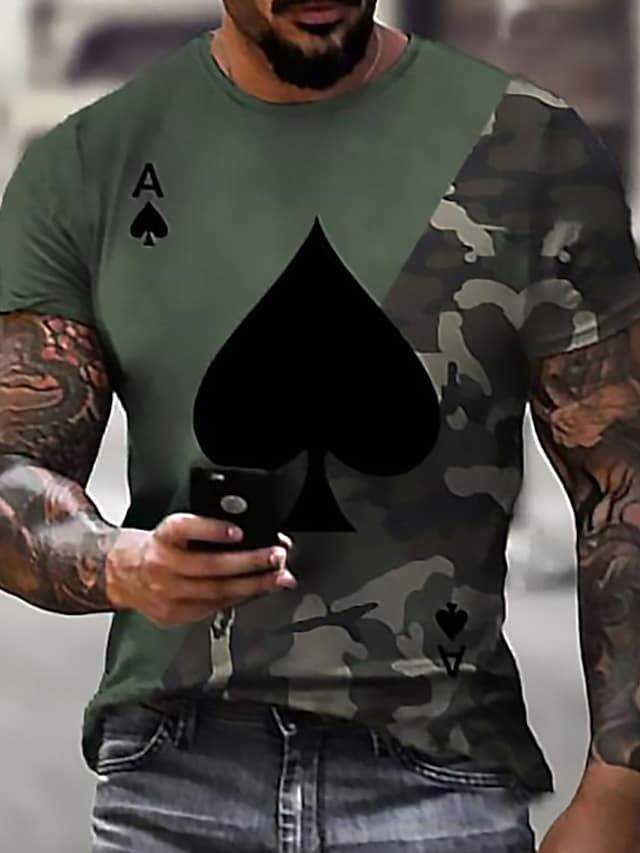 Men's Unisex Tee T shirt Shirt 3D Print Graphic Prints Poker Print Short Sleeve Daily Tops Casual Designer Big and Tall Gray