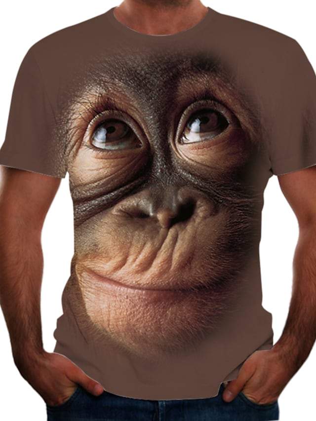 Men's Tee T shirt Shirt 3D Print Graphic Orangutan Animal Print Short Sleeve Party Tops Chic &amp; Modern Funny Comfortable Big and Tall Round Neck Blushing Pink Black Brown / Summer