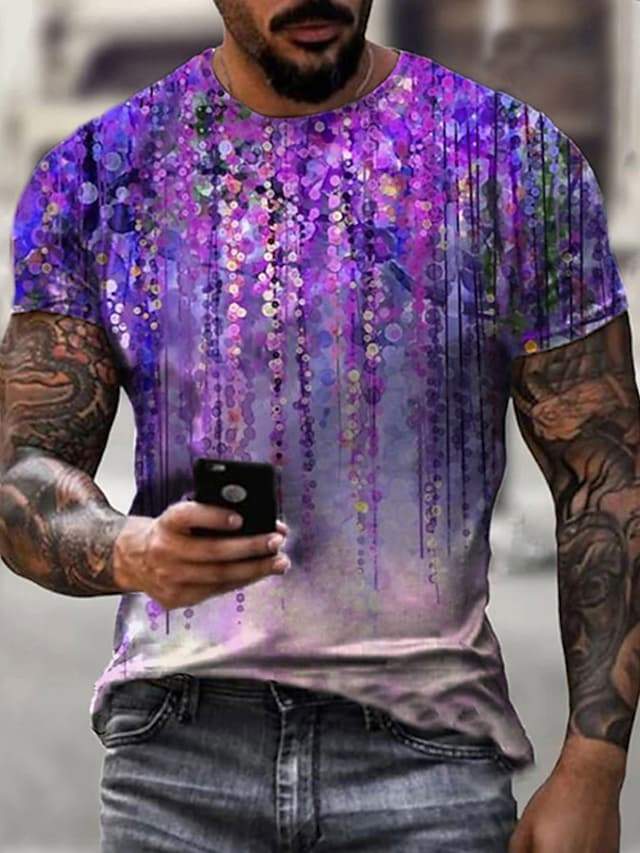 Men's Tee T shirt Shirt 3D Print Floral Graphic Plus Size Short Sleeve Casual Tops Basic Designer Slim Fit Big and Tall Blue Purple