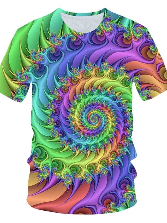 Men's T shirt Shirt Graphic Geometric Short Sleeve Daily Tops Basic Round Neck Rainbow