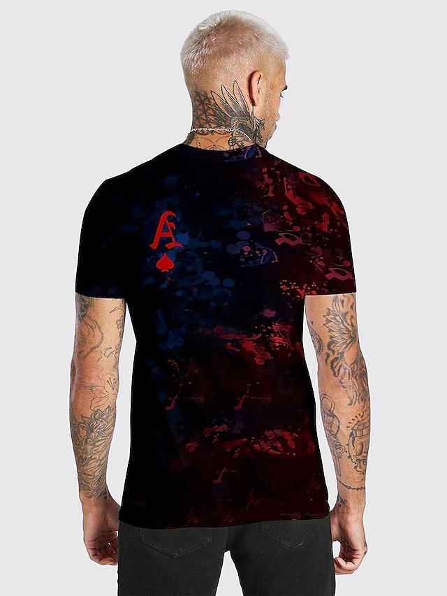 Men's Unisex Tee T shirt Shirt 3D Print Graphic Prints Poker Print Short Sleeve Daily Tops Casual Designer Big and Tall Red