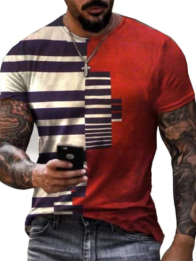 Men's Tee T shirt Shirt 3D Print Patchwork Graphic Spiral Stripe Plus Size Short Sleeve Casual Tops Basic Designer Slim Fit Big and Tall A B C