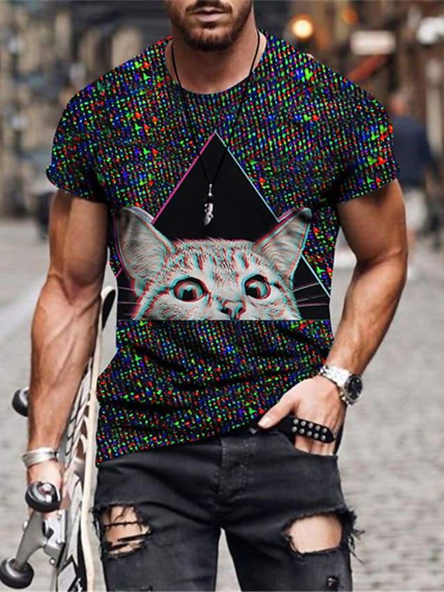 Men's Tee T shirt Shirt 3D Print Cat Graphic Plus Size Short Sleeve Casual Tops Basic Designer Slim Fit Big and Tall A B C / Summer