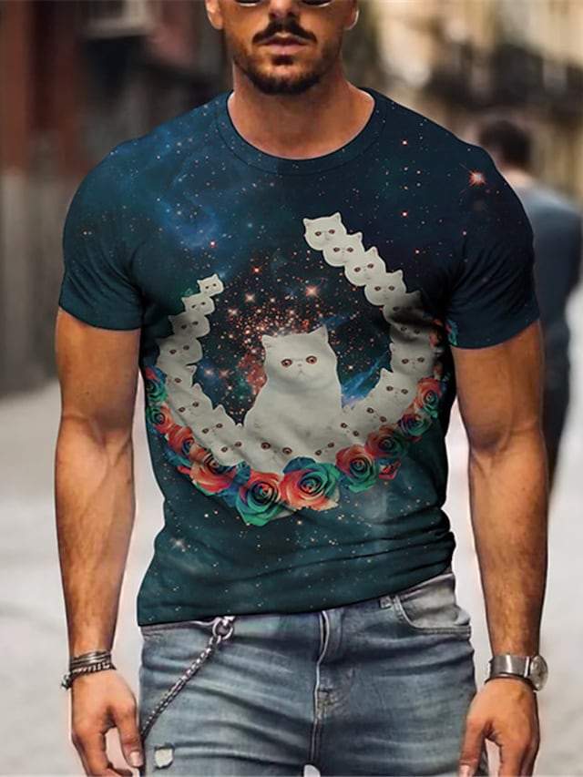 Men's Tee T shirt Shirt 3D Print Cat Graphic Plus Size Short Sleeve Casual Tops Basic Designer Slim Fit Big and Tall A B C / Summer