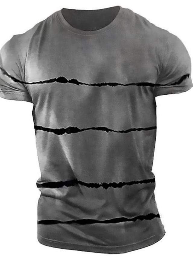 Men's Unisex Tee T shirt Shirt 3D Print Striped Graphic Prints Print Short Sleeve Daily Tops Casual Designer Big and Tall Gray