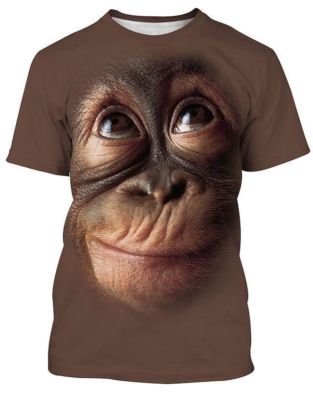 Men's Tee T shirt Shirt 3D Print Graphic Orangutan Animal Print Short Sleeve Party Tops Chic &amp; Modern Funny Comfortable Big and Tall Round Neck Blushing Pink Black Brown / Summer