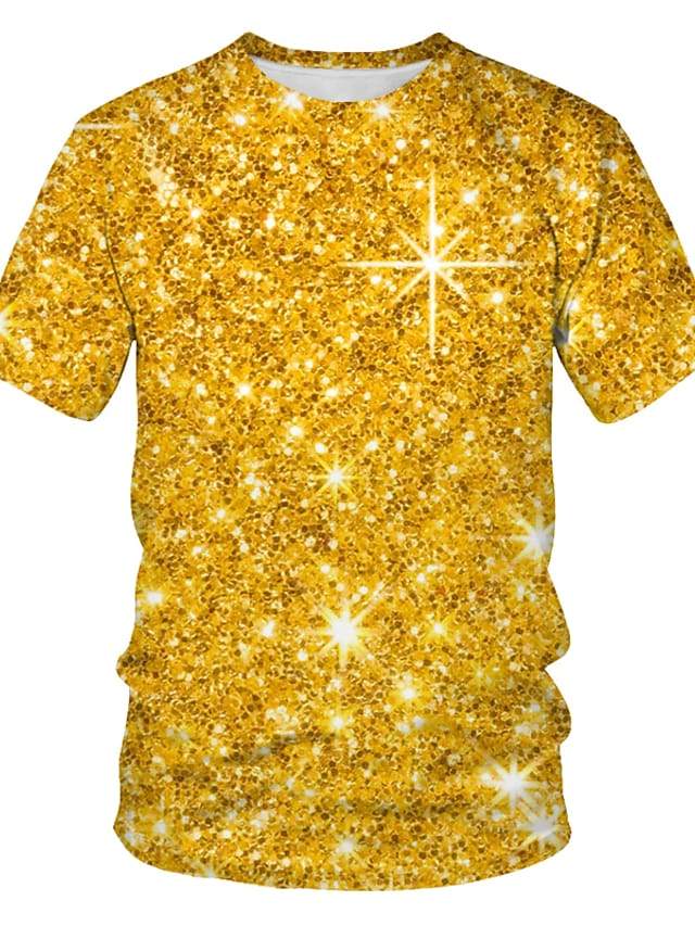Men's T shirt Shirt Graphic 3D Print Short Sleeve Casual Tops Streetwear Exaggerated Round Neck Gold / Summer