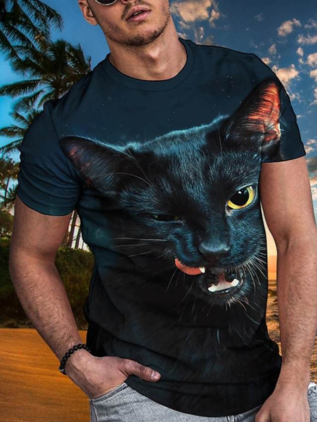 Men's Tee T shirt Shirt 3D Print Cat Graphic Plus Size Short Sleeve Casual Tops Basic Designer Slim Fit Big and Tall A B C / Summer