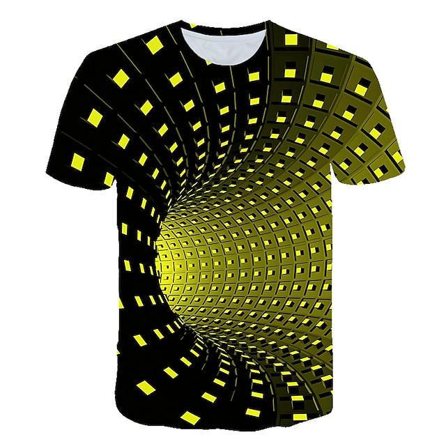 Men's T shirt 3D Print Graphic Optical Illusion 3D Print Short Sleeve Going out Tops Basic Streetwear Round Neck Purple Yellow Green / Summer