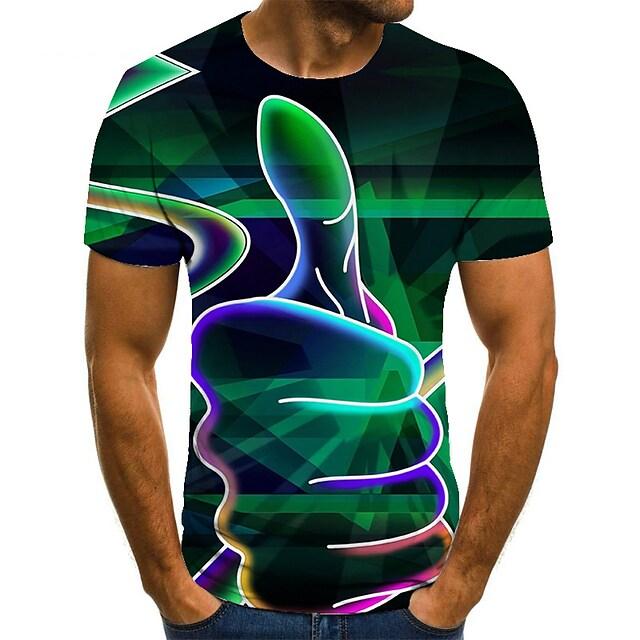 Men's T shirt 3D Print Graphic 3D Plus Size Print Short Sleeve Daily Tops Exaggerated Round Neck Green Rainbow Orange / Summer