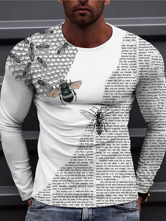 Men's Unisex Tee T shirt Shirt 3D Print Graphic Prints Bee Print Long Sleeve Daily Tops Casual Designer Big and Tall White