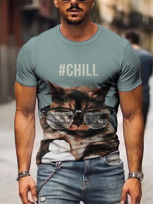 Men's Tee T shirt Shirt 3D Print Cat Graphic Plus Size Short Sleeve Casual Tops Basic Designer Slim Fit Big and Tall A B C / Summer