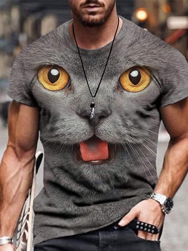 Men's Tee T shirt Shirt 3D Print Cat Graphic Plus Size Short Sleeve Casual Tops Basic Designer Slim Fit Big and Tall A B C / Summer