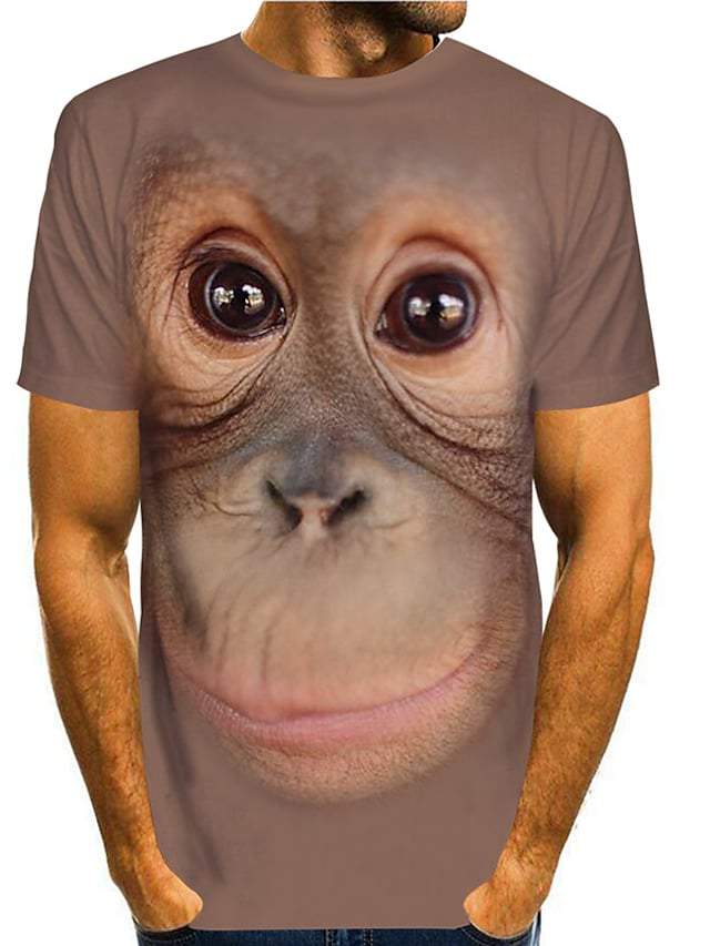 Men's Tee T shirt Shirt 3D Print Graphic Orangutan Animal Print Short Sleeve Party Tops Chic &amp; Modern Funny Comfortable Big and Tall Round Neck Blushing Pink Black Brown / Summer