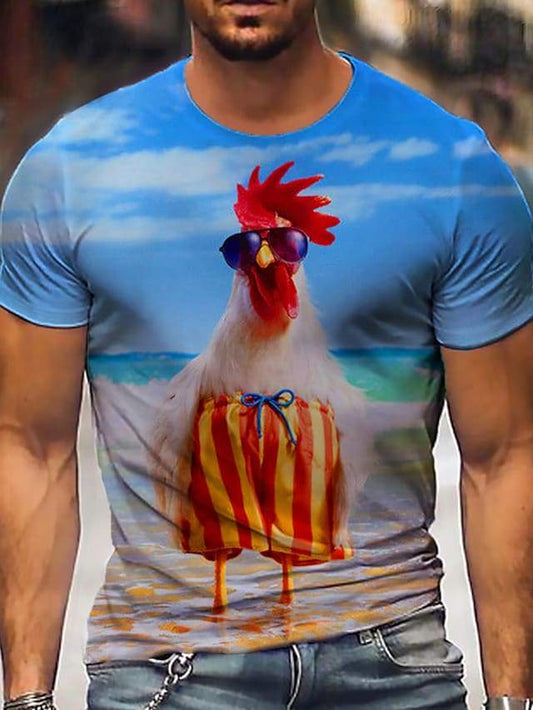 Men's Unisex Tee T shirt Shirt 3D Print Graphic Prints Chicken Print Short Sleeve Daily Tops Casual Designer Big and Tall Blue